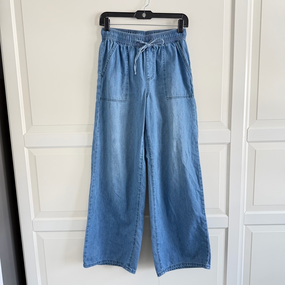 On 34th blue wide leg elastic waist pants 23554